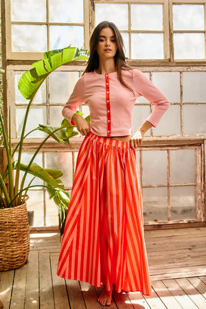 Striped Voluminous Gaucho Pants