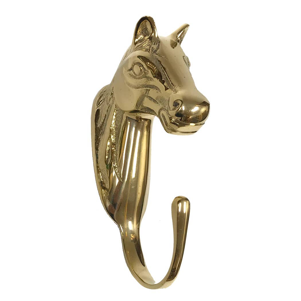 6&quot; Solid Textured Polished Brass Horse Head Hanger