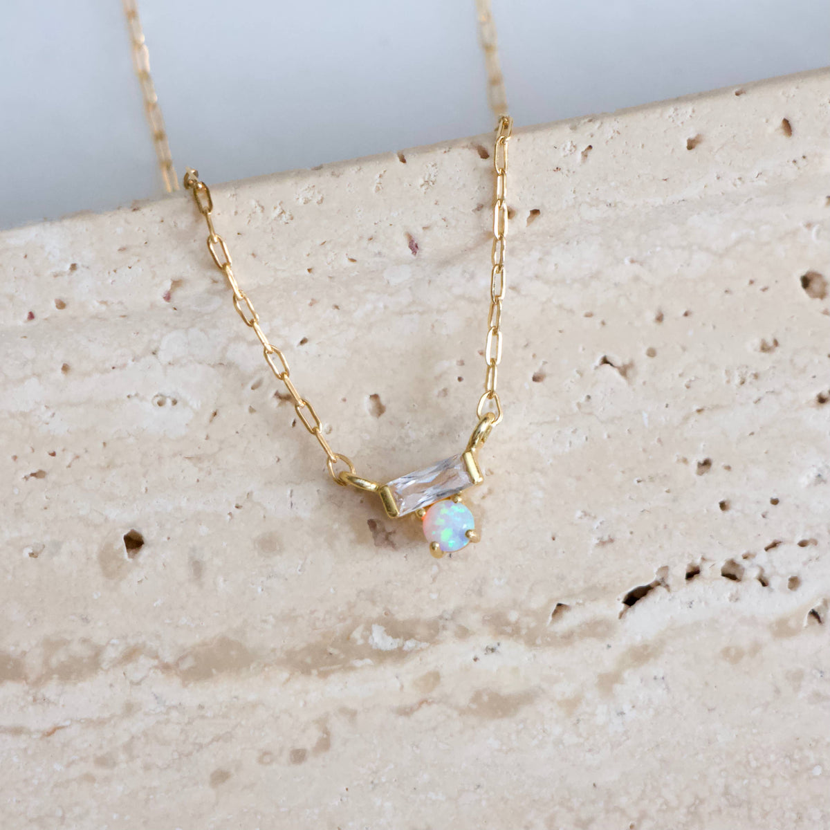 Mini CZ Opal Necklace - Gold Filled 