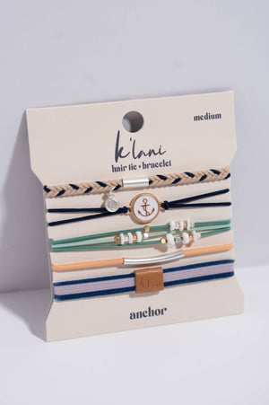 K'lani "Anchor" Nautical Colors with Anchor Charm Hair Tie Bracelets