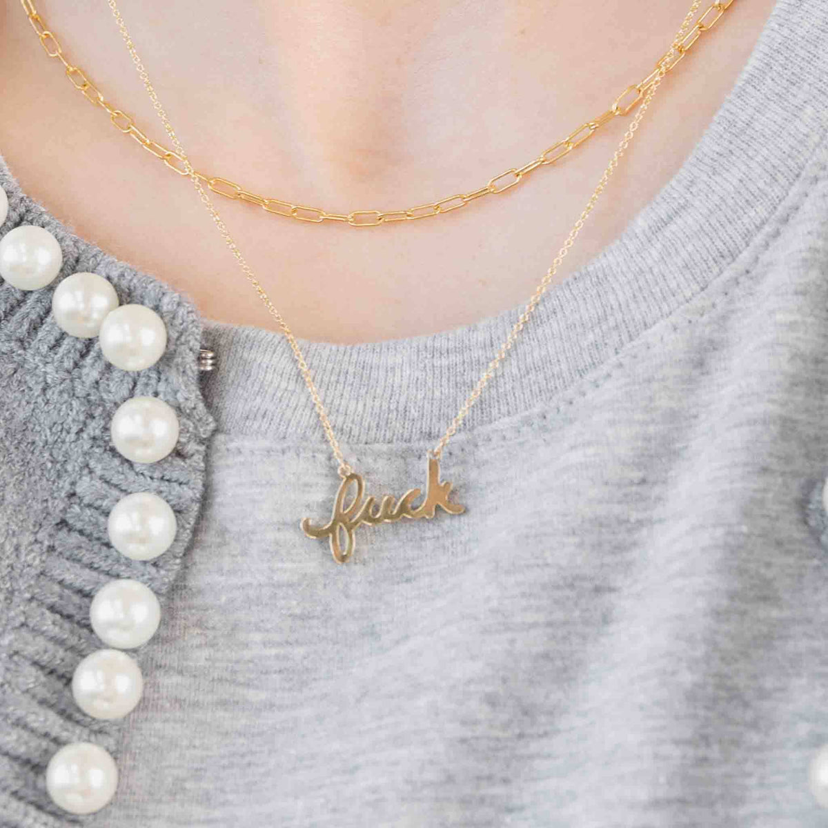 Fuck Script Necklace - 14K Gold Plated or Sterling Silver