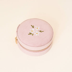 Round Velvet Jewelry Case-Floral Blush