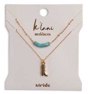 K'lani "Stride" Gold Boot with Turquoise Necklace Set