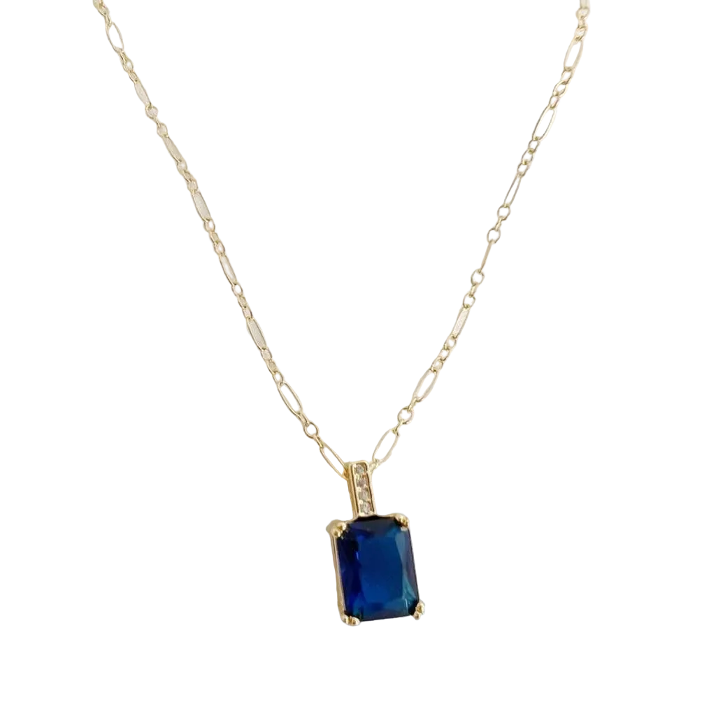 Santorini Blue Baguette Pendant Necklace Gold Filled