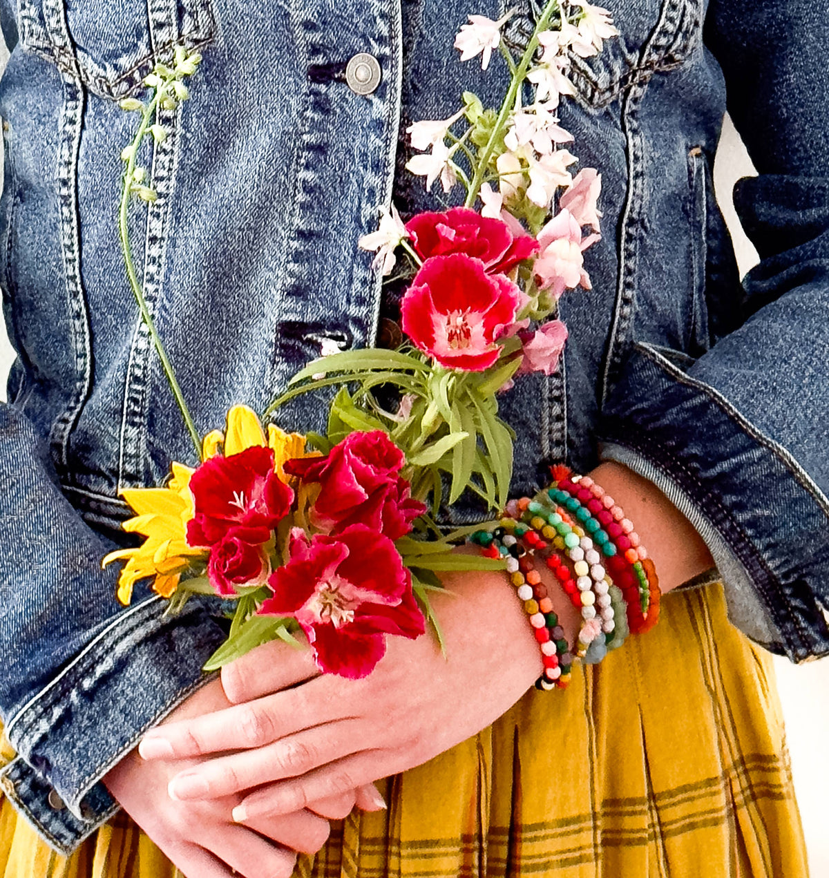 Colorful Stretchy Beaded Bracelets with Tiny Tassel