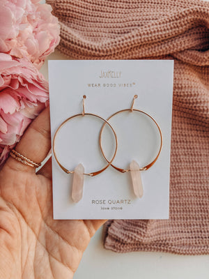 Hoops - Rose Quartz - Gold Earrings