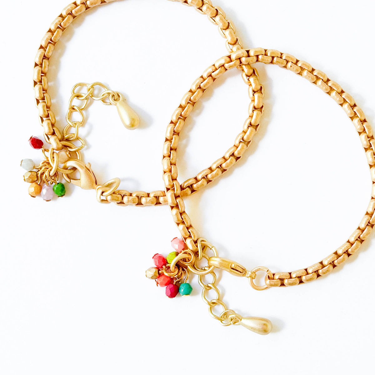 Adjustable Thick Gold Chain Bracelet With Tiny Bead Cluster