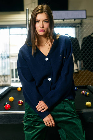 Embroidered "Lucky Duck" V-Neck Cardigan