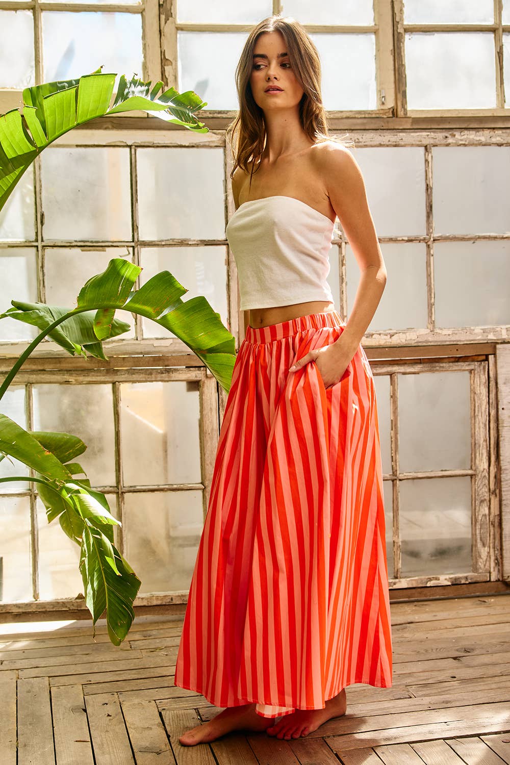 Striped Voluminous Gaucho Pants
