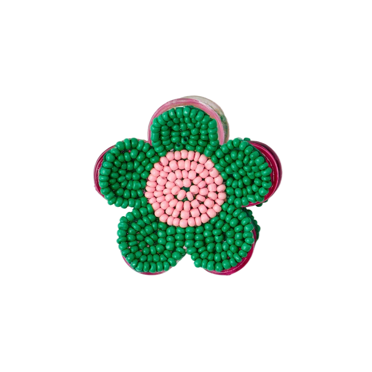 Molly Flower Beaded Hair Claw Clip Kelly Green + Pink Wholesale