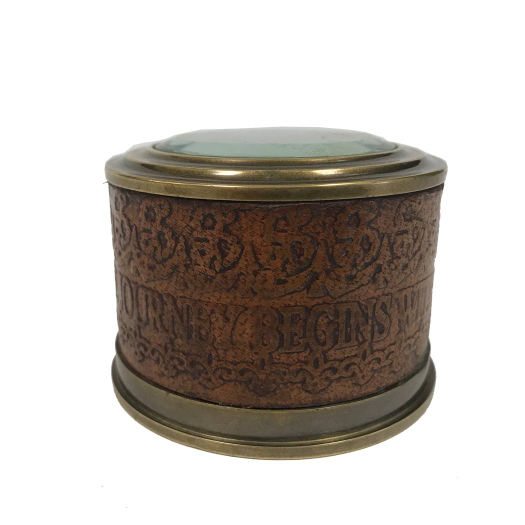 2-3/4&quot; Brass Compass in Leather - Wrapped Cylinder Case