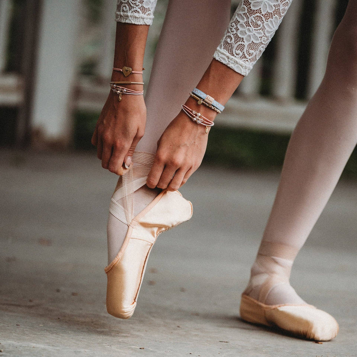 K'lani "Relevé" Pink Floral with Ballet Slipper Hair Tie Bracelets