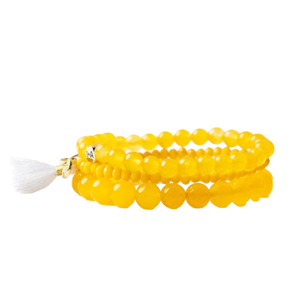 Addison Set Of 3 Stretch Bracelets Glass And Crystal With Bag Yellow