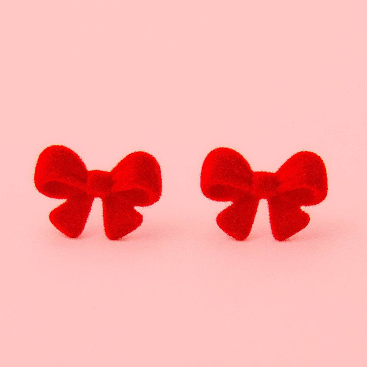 Flocked Bow Earring | Red