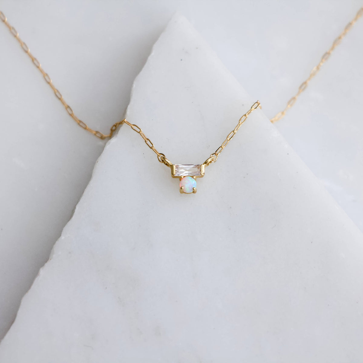 Mini CZ Opal Necklace - Gold Filled 