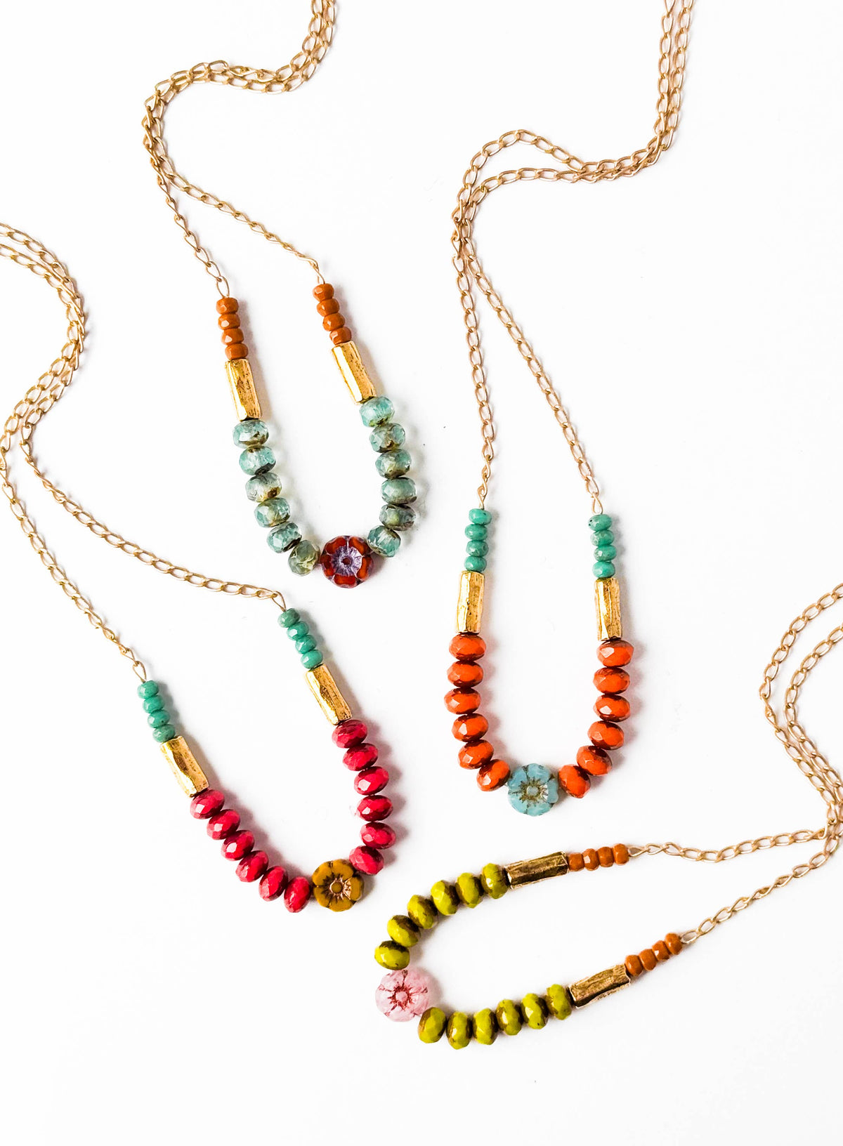 Tiny flower and bead necklace, Dainty flower necklaces