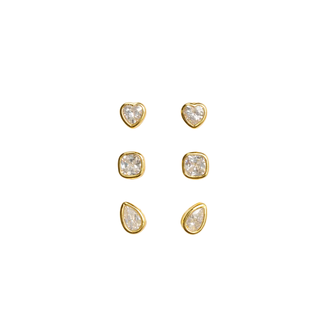 Lizzie Cz Bezel Earring Set