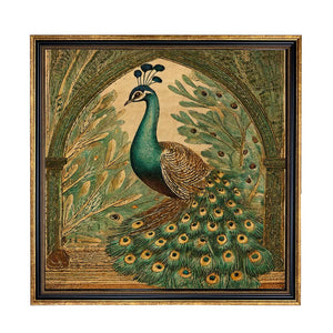 Vintage Style Peacock Framed Print Behind Glass