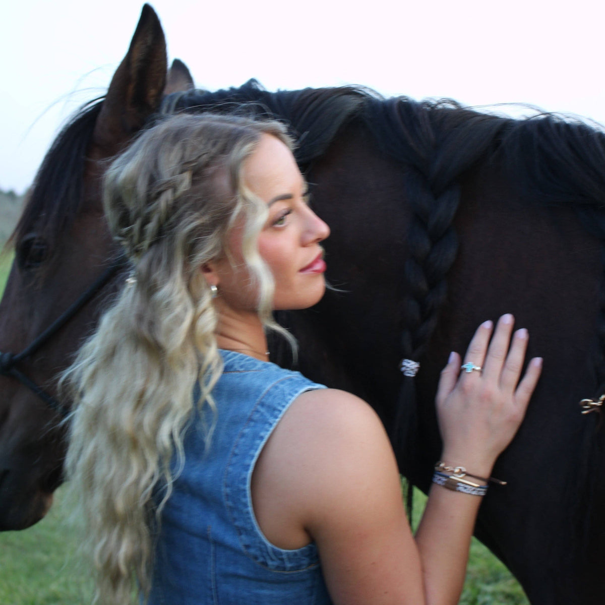 "Gallop" Horse &amp; Bit Equestrian Accents in Rich Brown &amp; Blue Hair Tie Bracelets