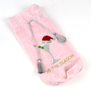 Martini Embroidered Pink Wine Bag