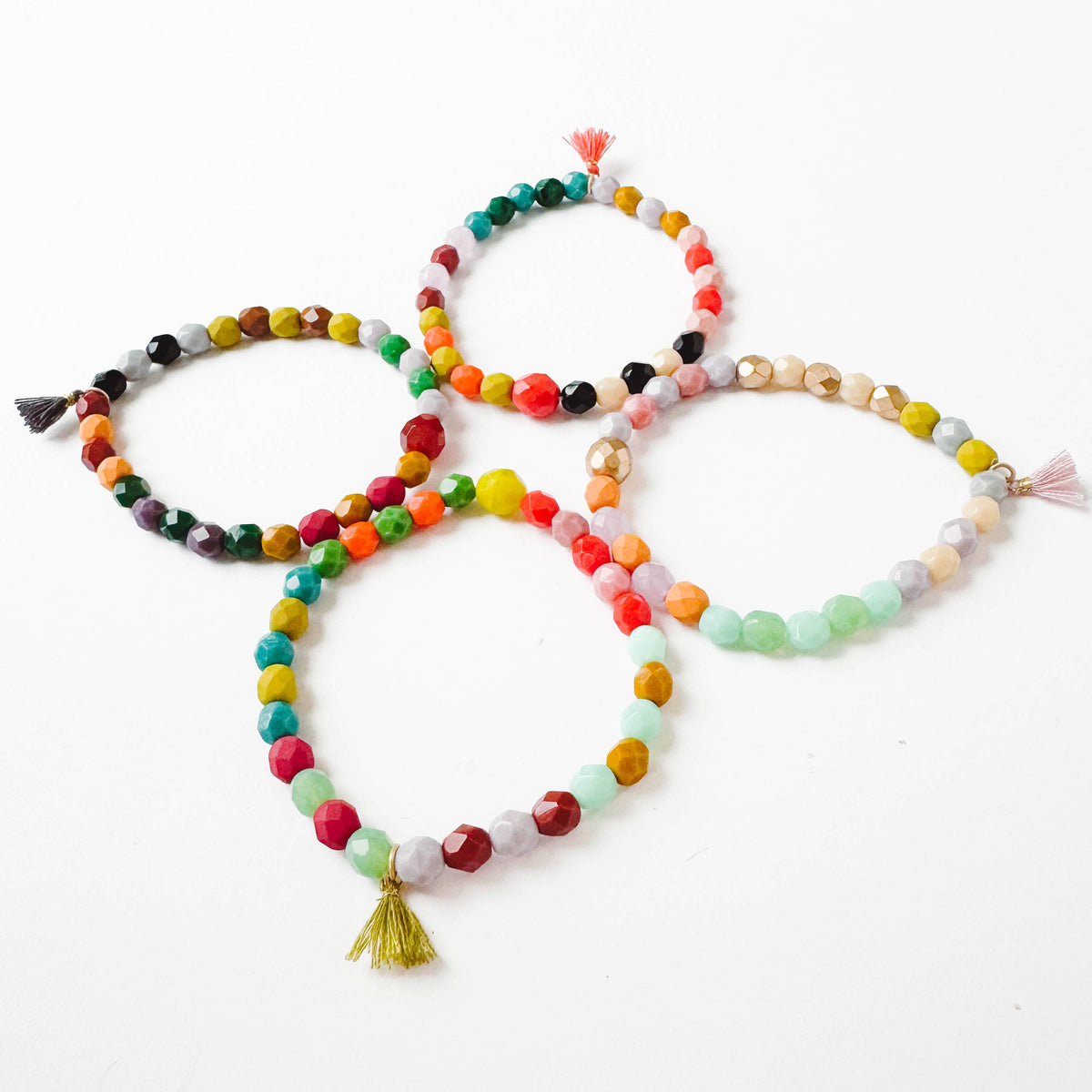 Colorful Stretchy Beaded Bracelets with Tiny Tassel