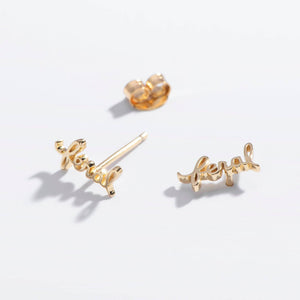 14k Gold Plate Feral Script Studs