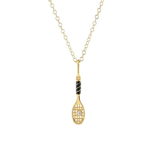 Tennis Racket Enamel Charm Necklace 18K Gold Vermeil