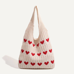 Love heart Crochet Tote Bag Hand-Woven shoulder Bag