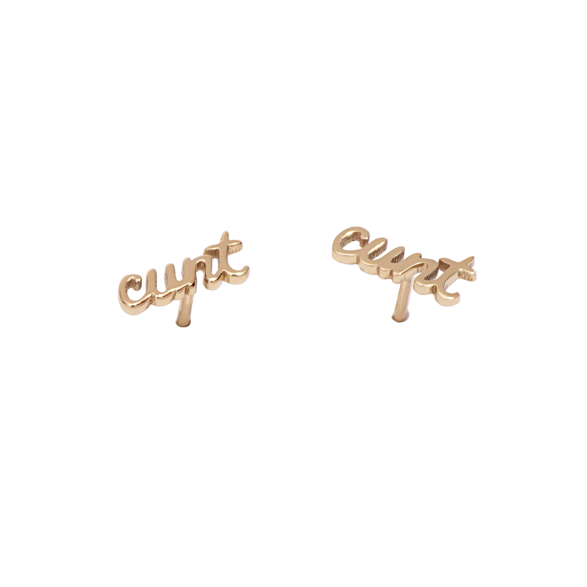 14K Gold Plate Cunt Script Stud Earrings