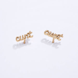 14K Gold Plate Cunt Script Stud Earrings