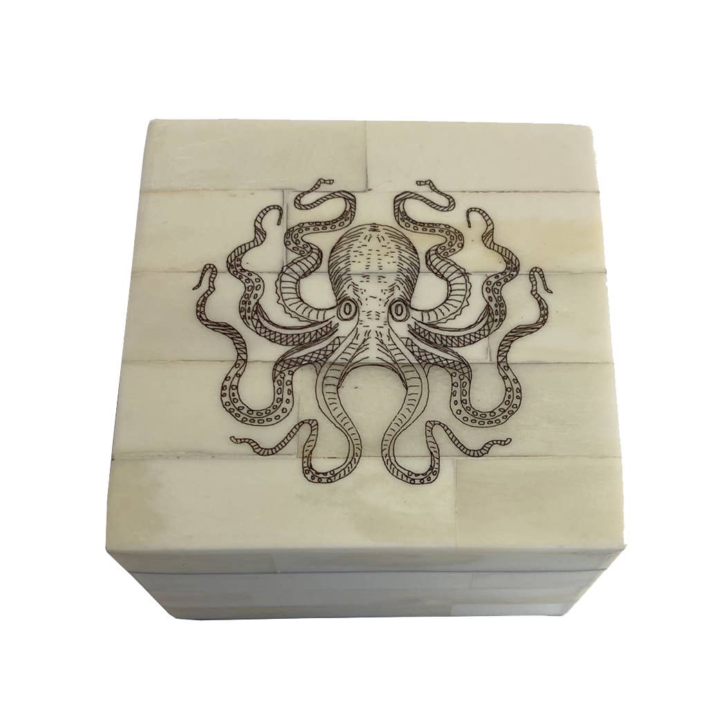 3-1/4&quot;  Octopus White Bone Box