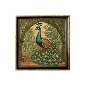 Vintage Style Peacock Framed Print Behind Glass