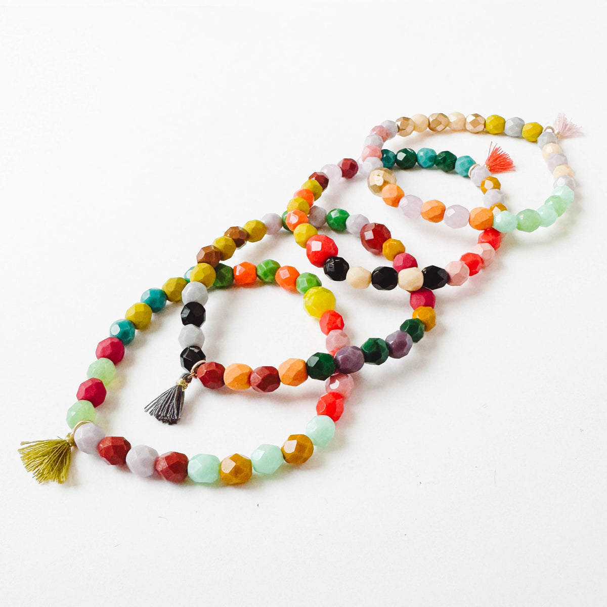 Colorful Stretchy Beaded Bracelets with Tiny Tassel