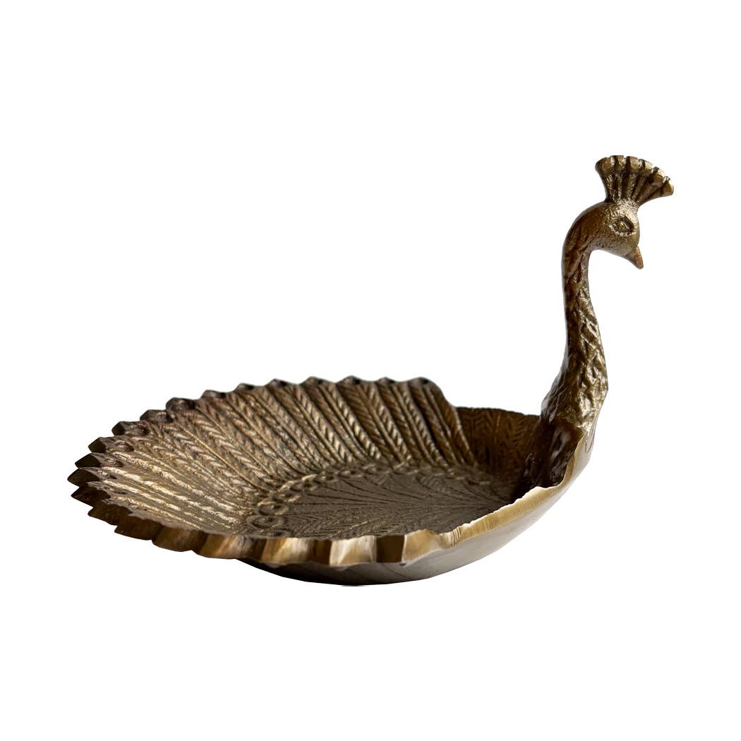 6-3/4&quot; Brass Vintage Peacock Change | Jewelry | Trinket Tray