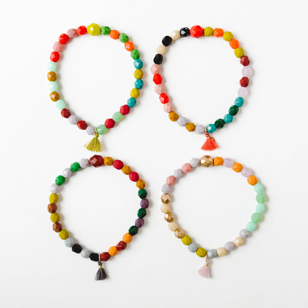 Colorful Stretchy Beaded Bracelets with Tiny Tassel