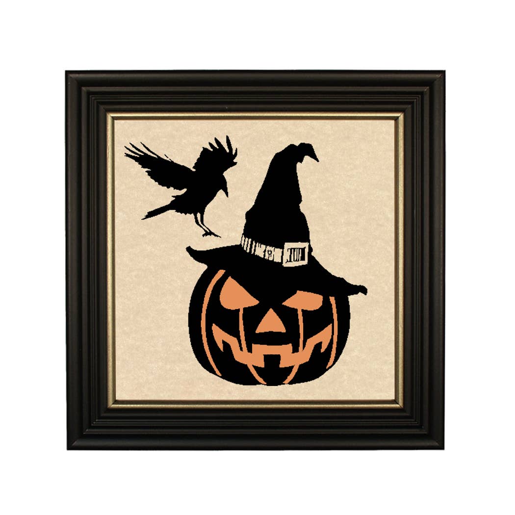 10x10&quot; Jack-O-Lantern &amp; Crow Vintage Paper Cut Silhouette