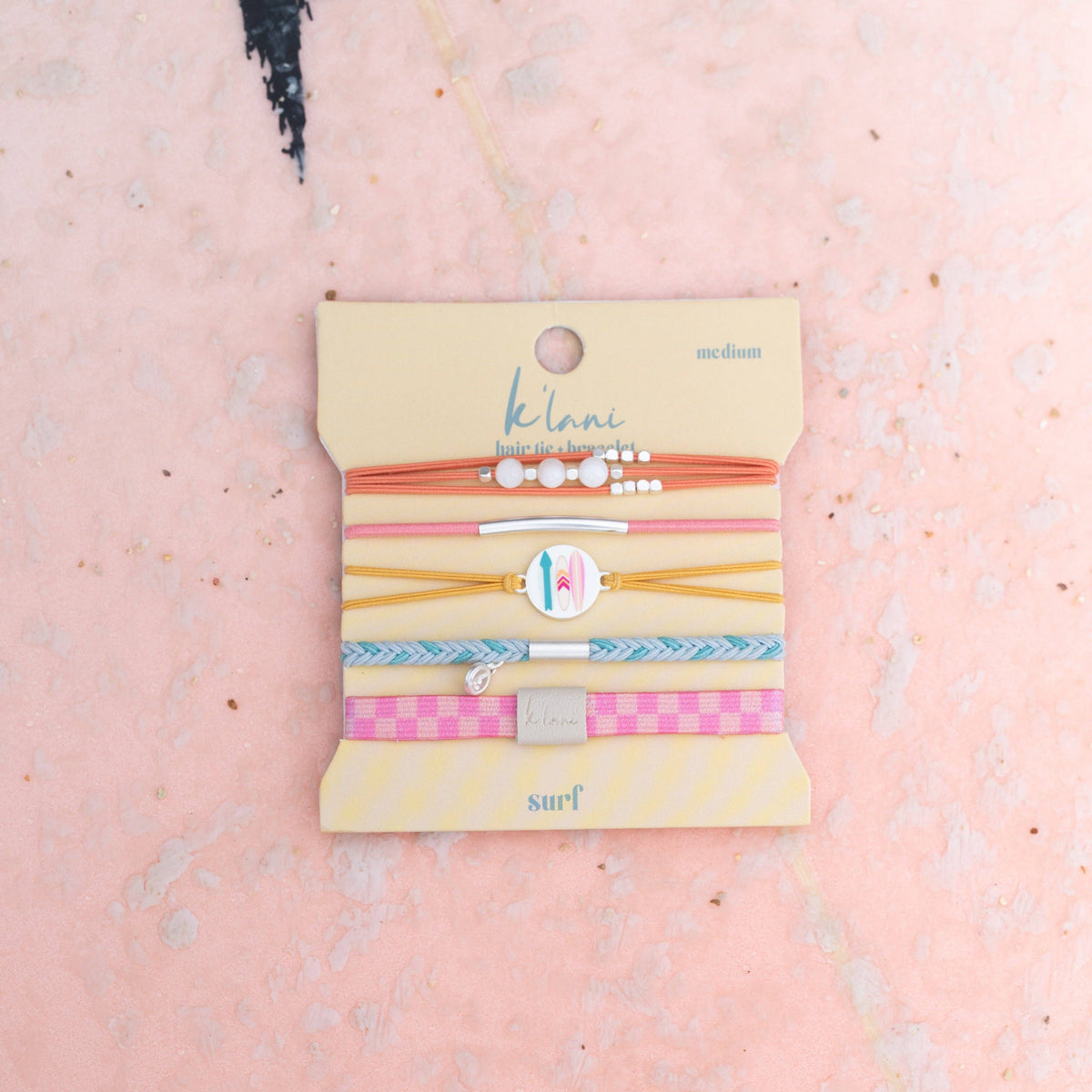 K'lani "Surf" Surfboard with Silver Accents Hair Tie Bracelets