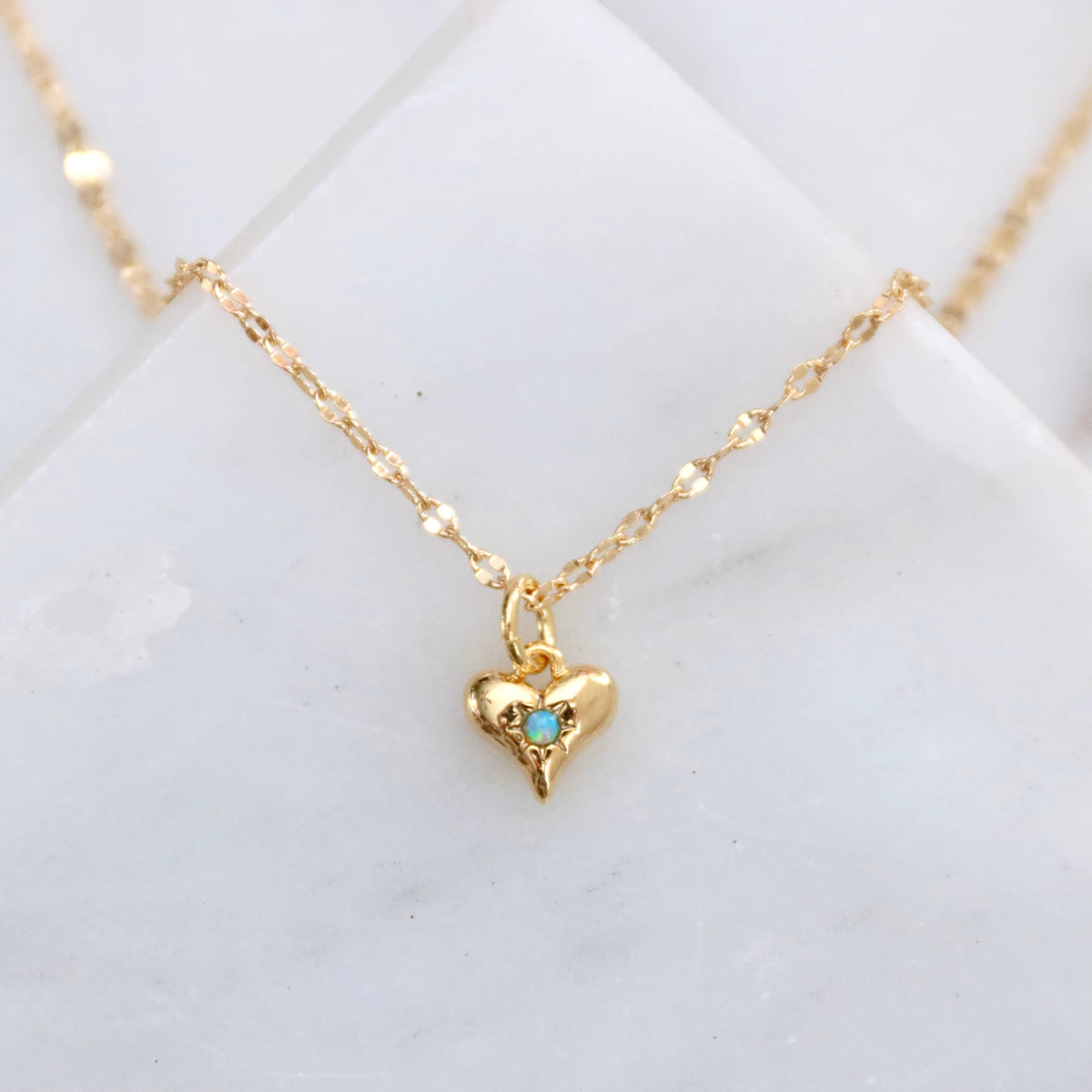 Opal Dainty Heart Necklace Blue or Pink Opal