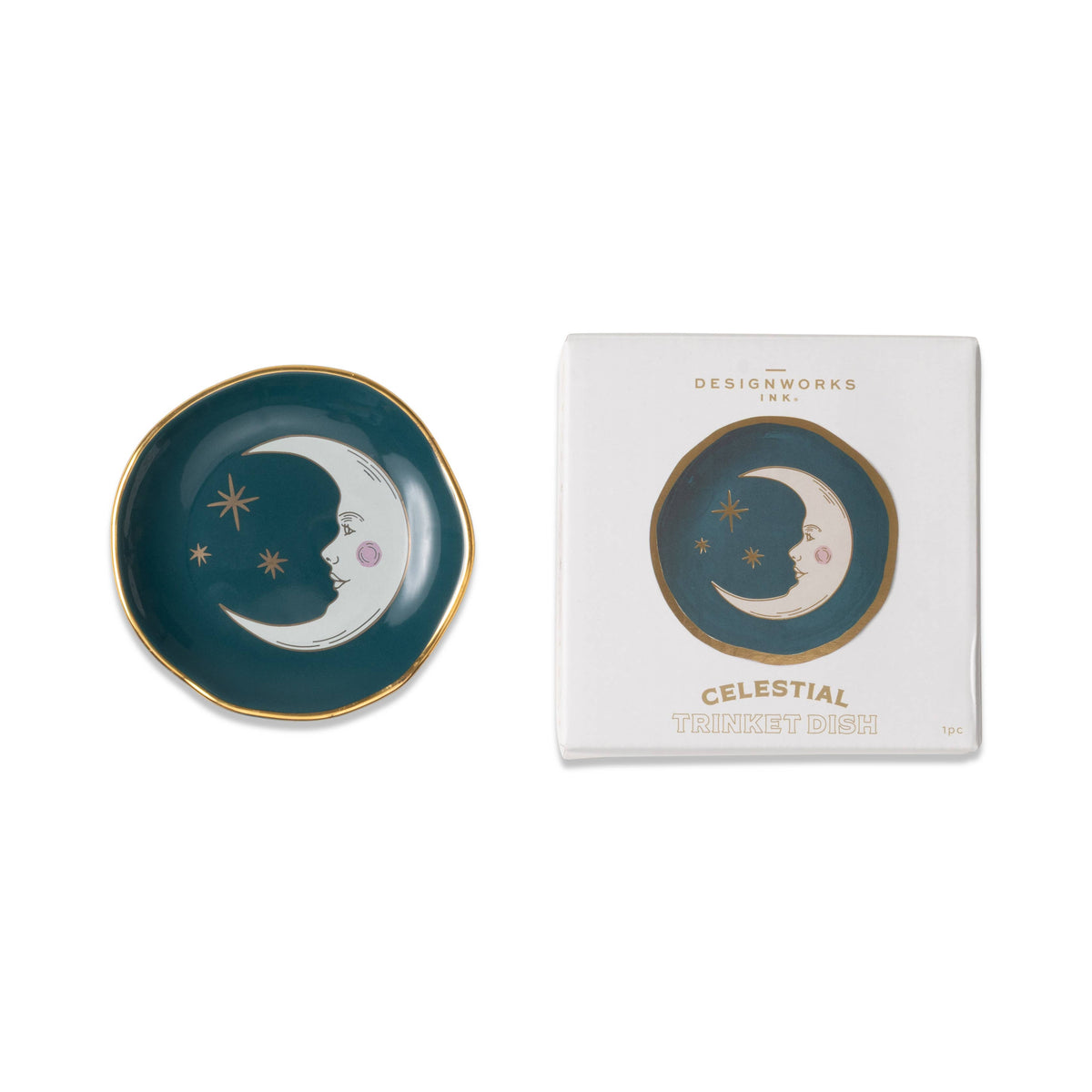 Celestial Ceramic Trinket Dish -Teal Moon