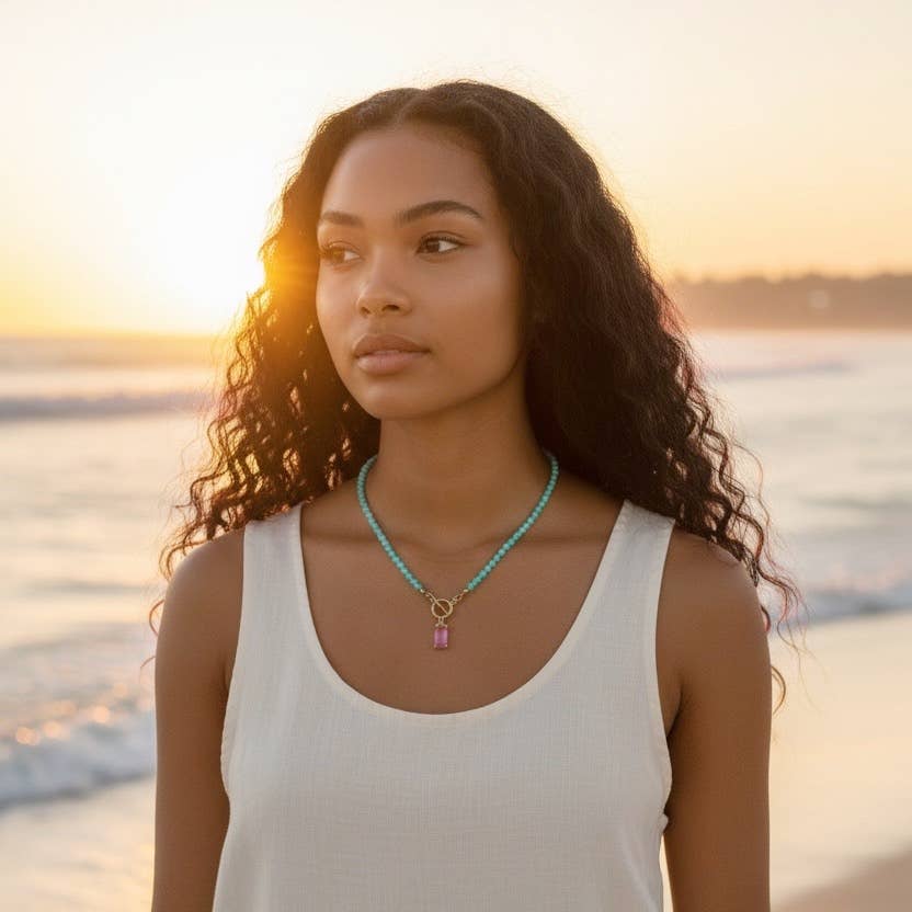 Sunset Chaser Amazonite Beaded Toggle Necklace Gold Filled