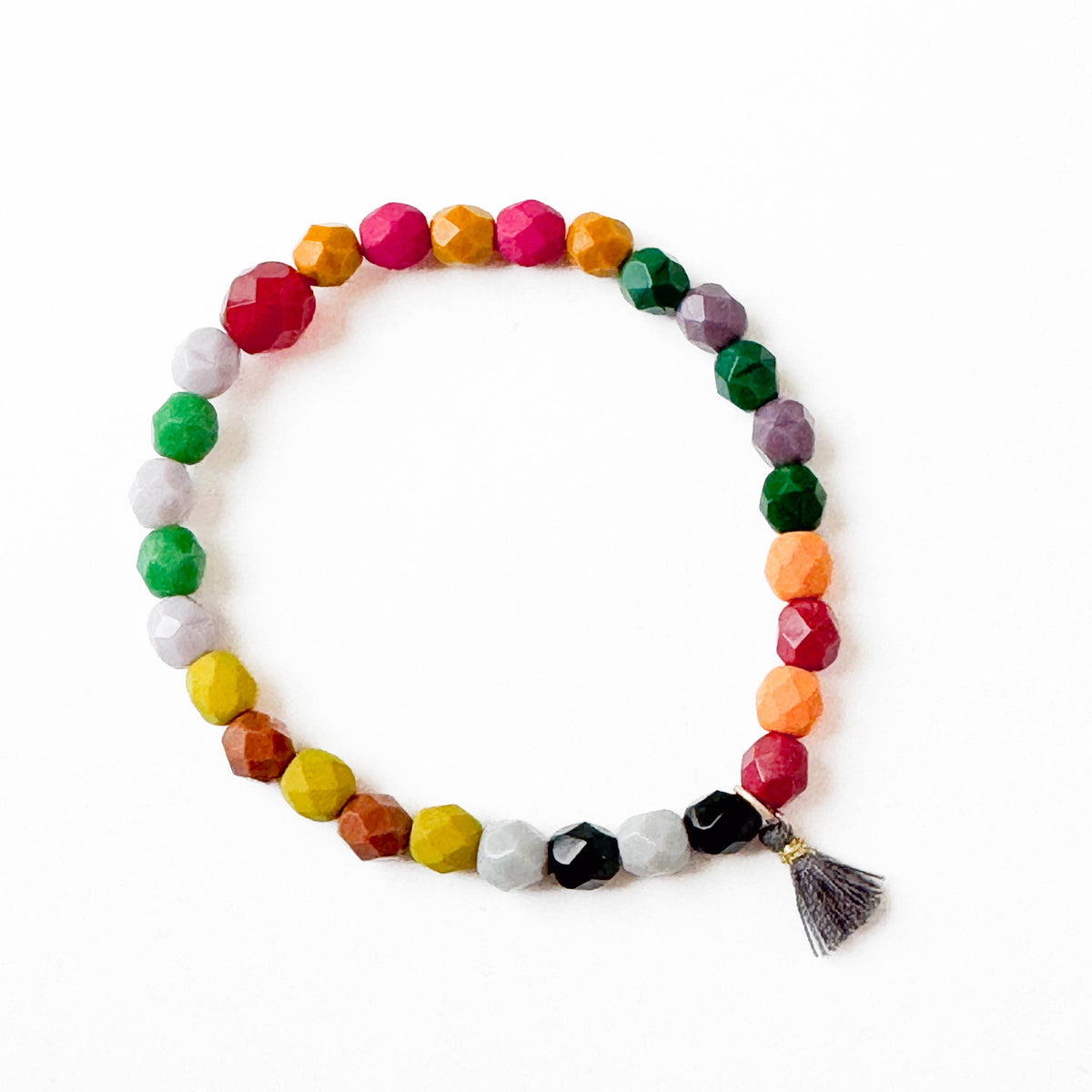 Colorful Stretchy Beaded Bracelets with Tiny Tassel