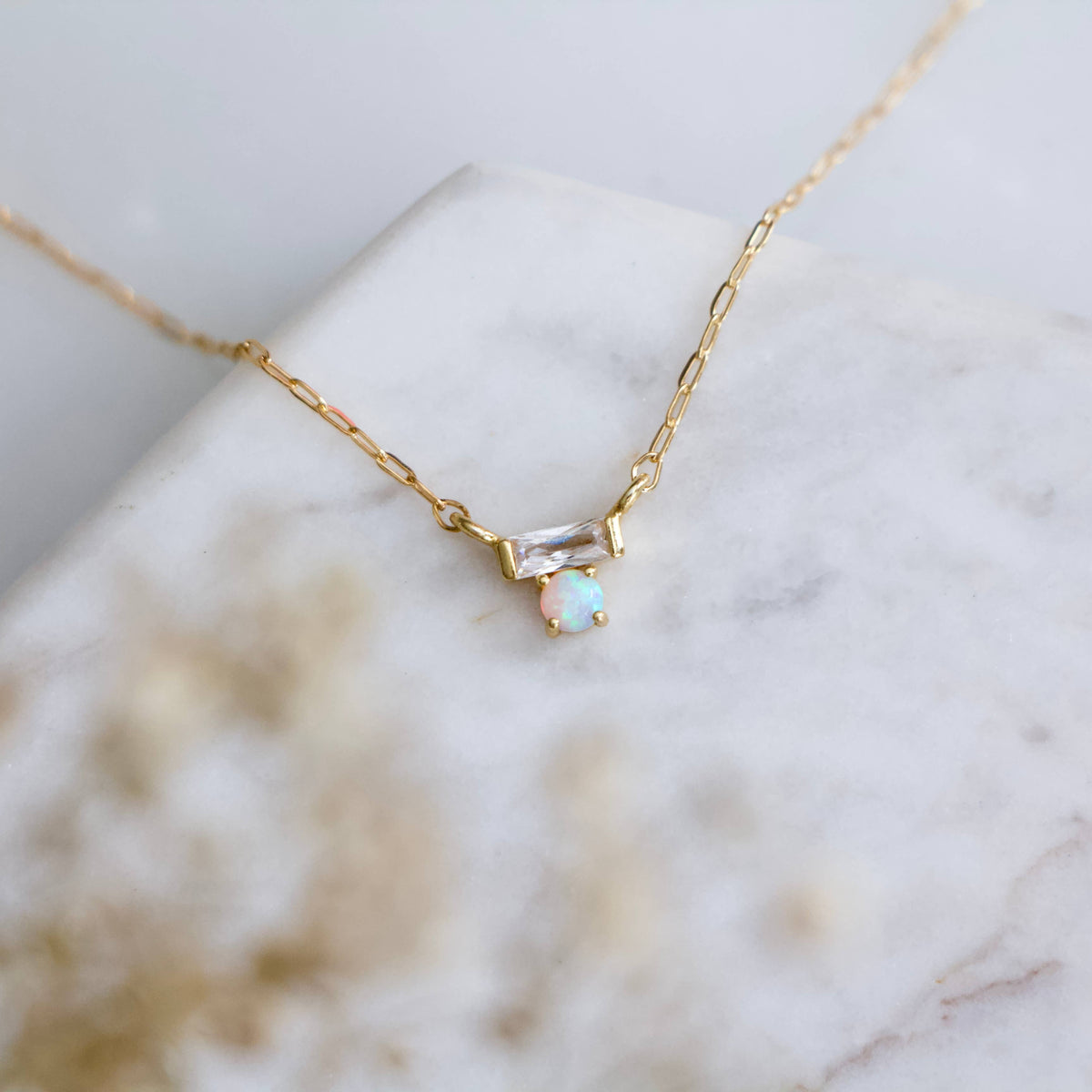 Mini CZ Opal Necklace - Gold Filled 