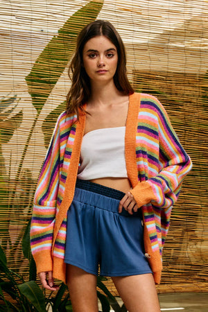 Multi-Stripe Oversized Sweater Cardigan
