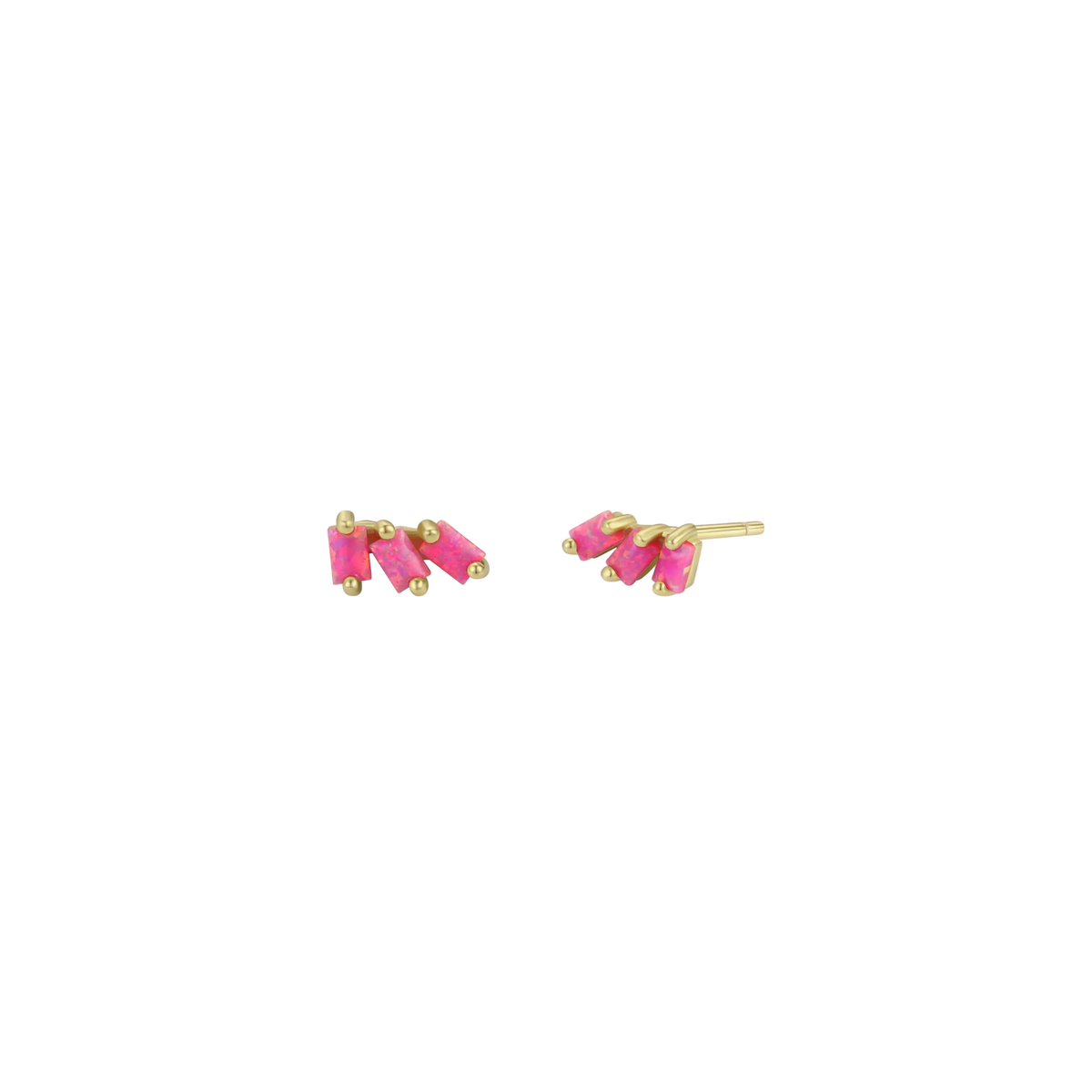 Offset Trio - Pink Opal - Gold Earrings