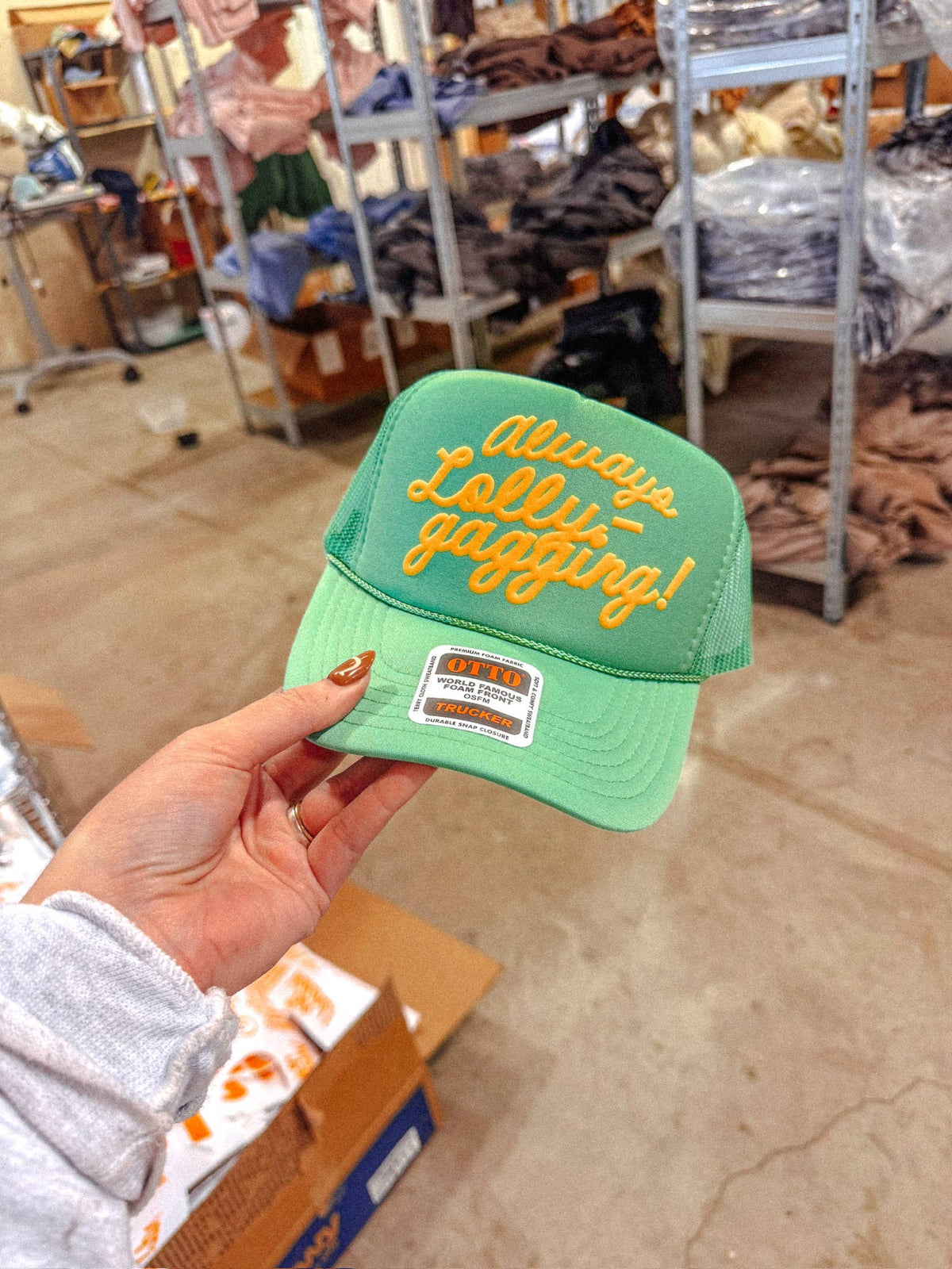 Always Lollygagging, (Yellow) PUFF Trucker Hat