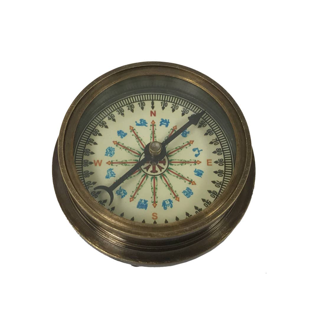 2-1/4&quot; Antiqued Solid Brass Compass With 100-Year Calendar