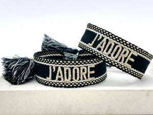 J'ADORE statement bracelet woven, embroidered