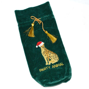 Leopard Embroidered Green Wine Bag