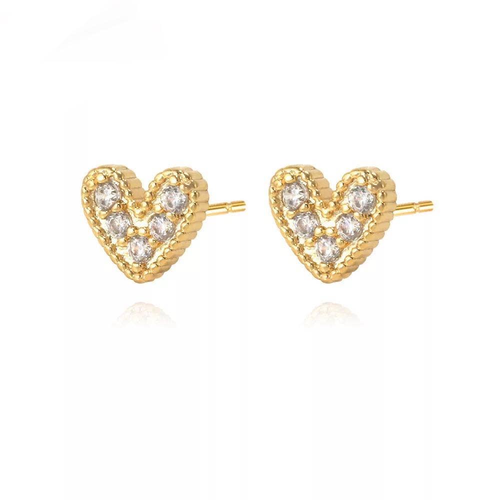 Nia Pave Heart Studs: Silver