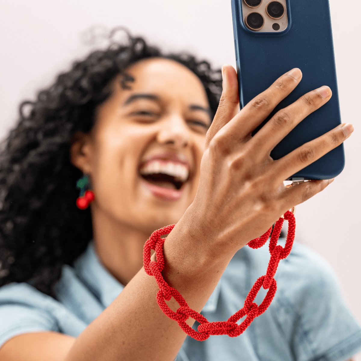 Celine Beaded Chain Link Bag &amp; Phone Accessory Lapis